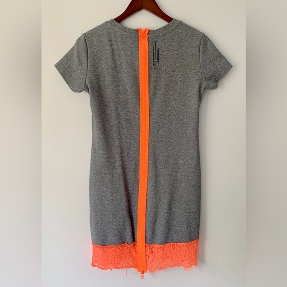 Amenpapa thick cotton shirt-dress in grey with neon orange lace trims - Picture 5 of 9